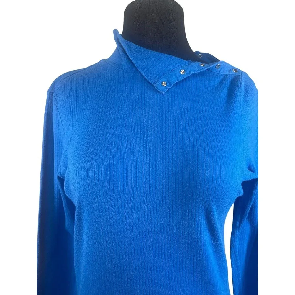 Michael Michael Kors Womens Size Small Ribbed Pullover Top Blue Long Sleeve - Picture 2 of 9
